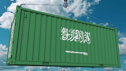 Grüner Container mit Saudi-Arabien-Flagge