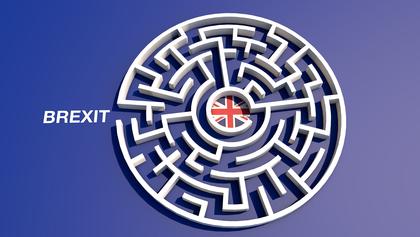 Brexit-Labyrinth mit Unionjack im Mittelpunkt