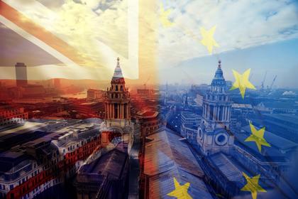 Flagge EU/Großbritannien vor Londoner Wahrzeichen